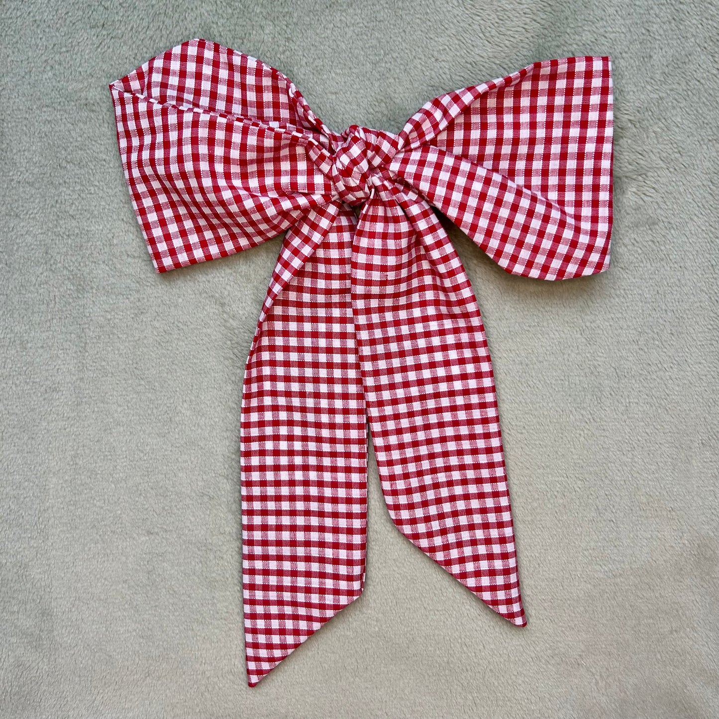 Red Gingham Hair Bow on Silver Clip