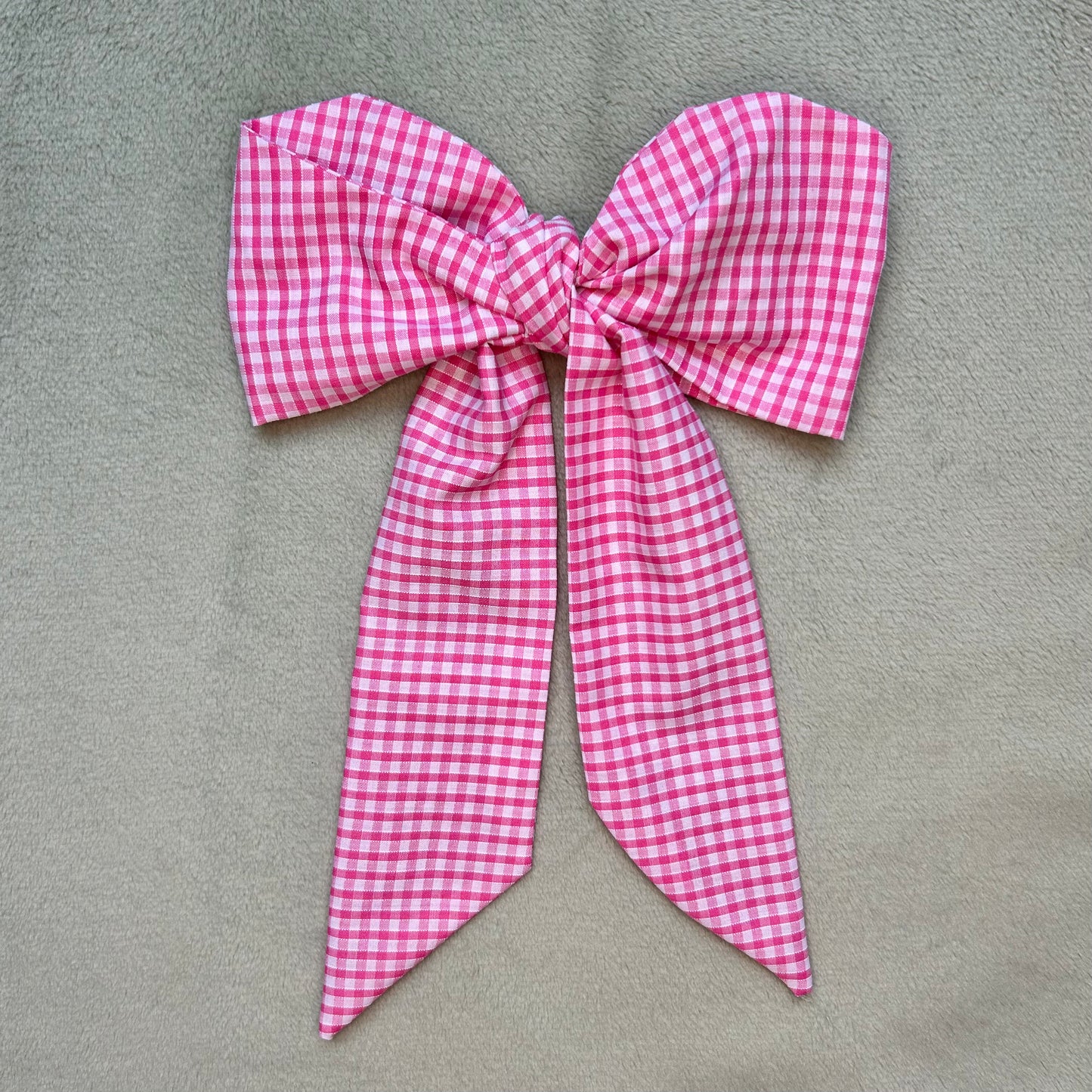 Pink Gingham Hair Bow on Silver Clip