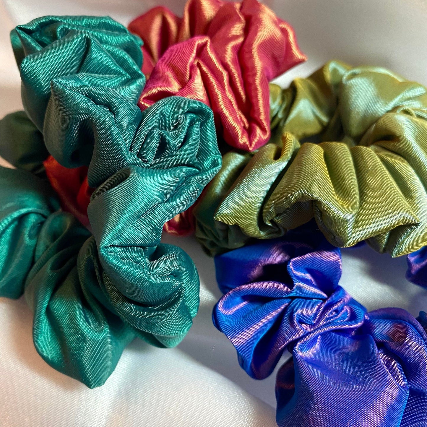 Teal Taffeta Iridescent Scrunchies