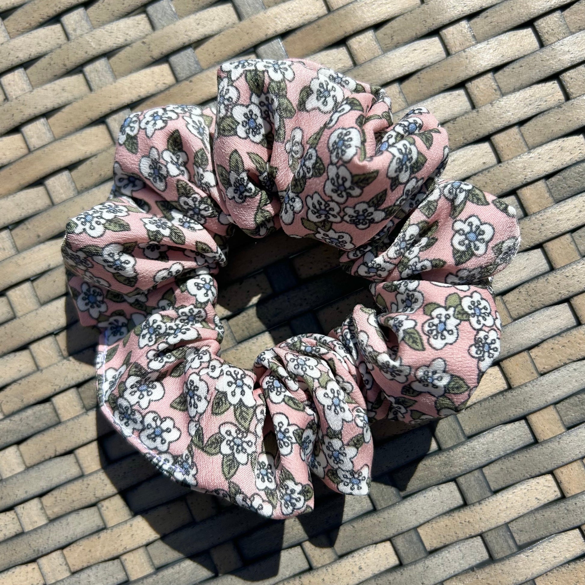 Baby Pink and Pale Green Spring Floral Scrunchie | Soft Cotton | Handmade | That Scrunchie Brand