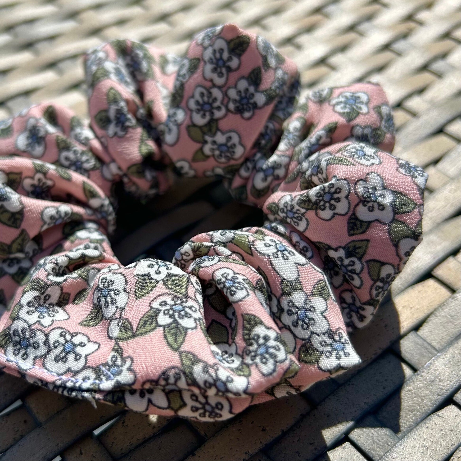 Baby Pink and Pale Green Spring Floral Scrunchie | Soft Cotton | Handmade | That Scrunchie Brand