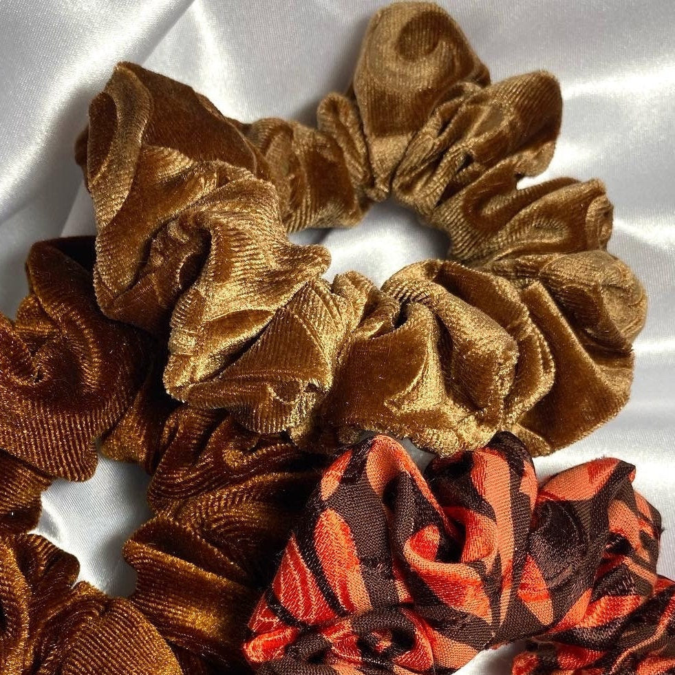 Caramel Embossed Velvet Scrunchie