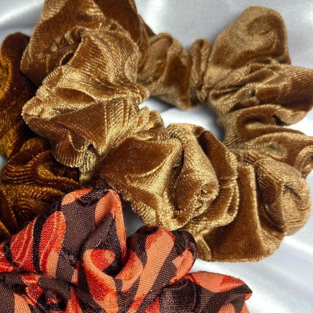 Caramel Embossed Velvet Scrunchie