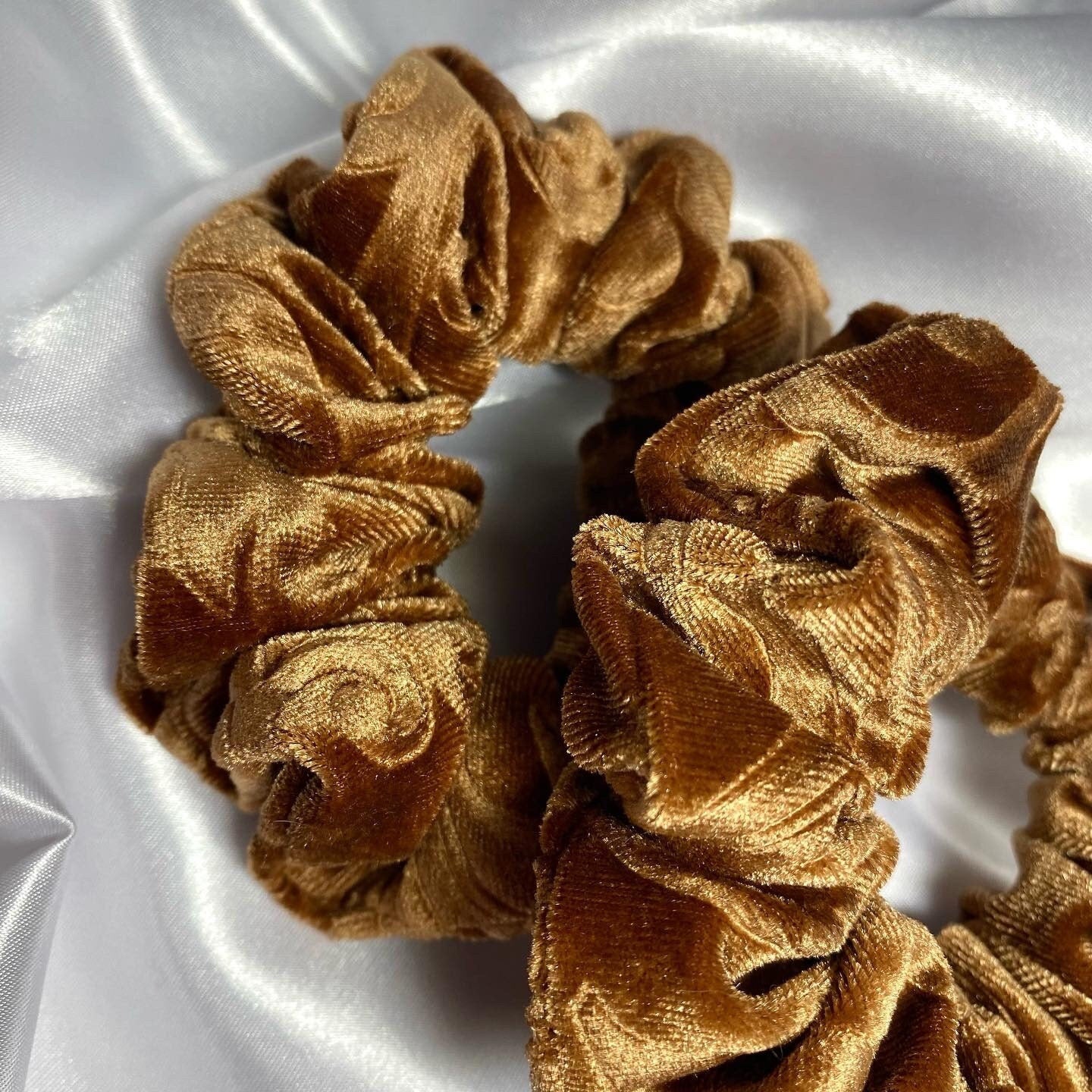 Caramel Embossed Velvet Scrunchie