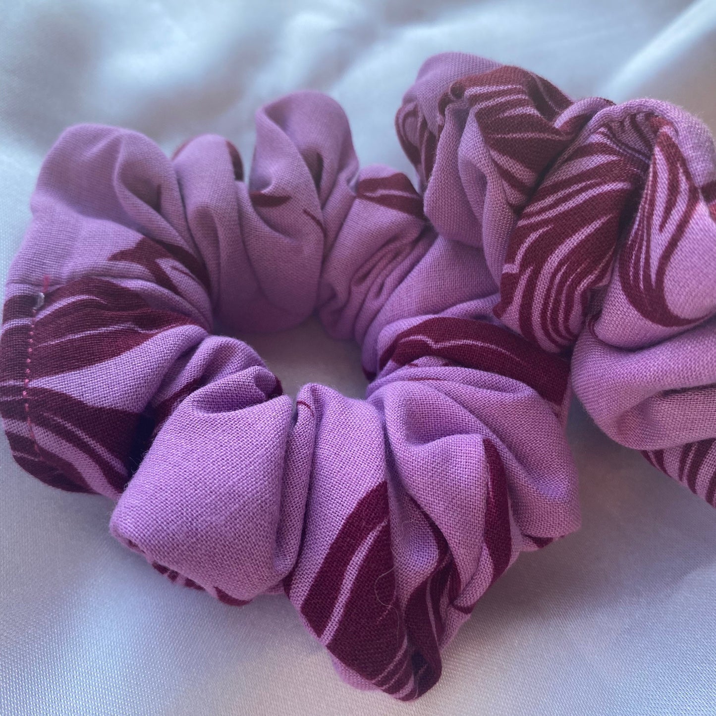 Purple Leaf Patterned Soft Scrunchie