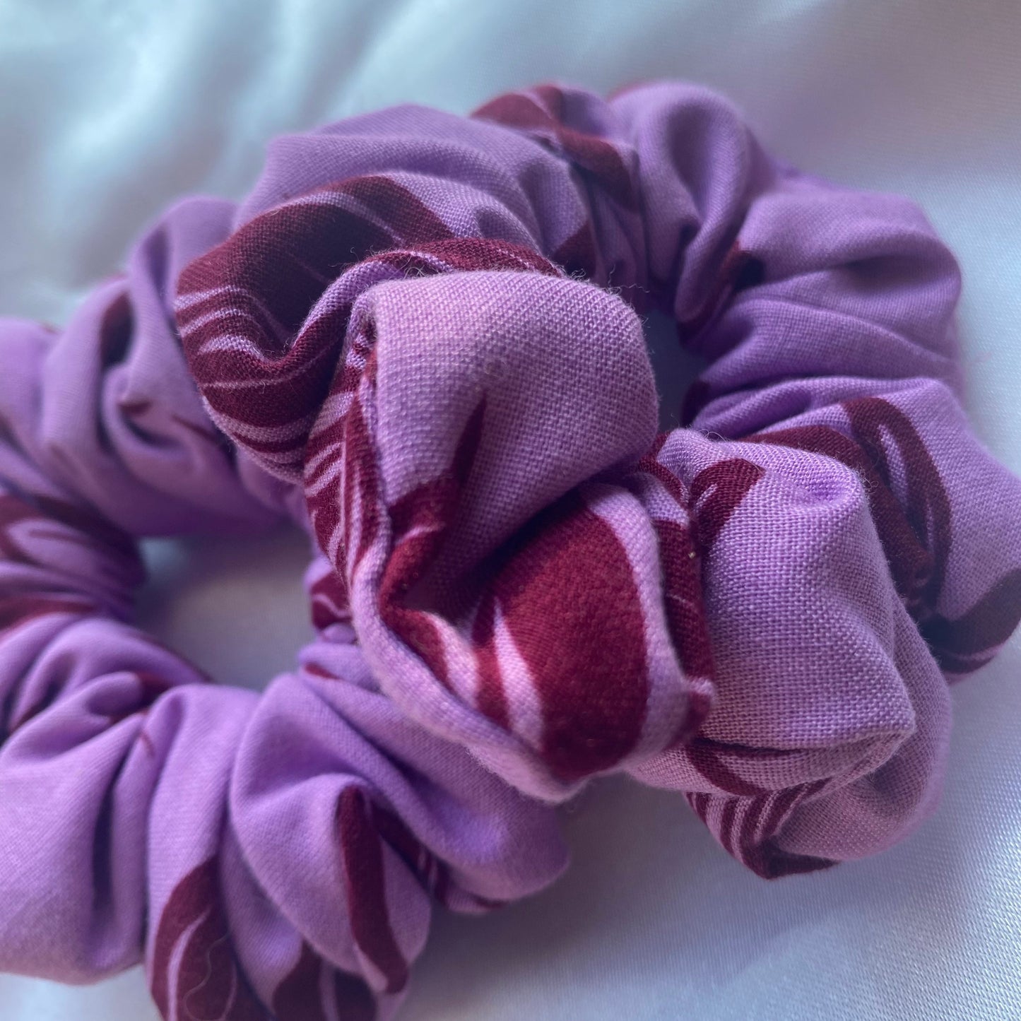 Purple Leaf Patterned Soft Scrunchie