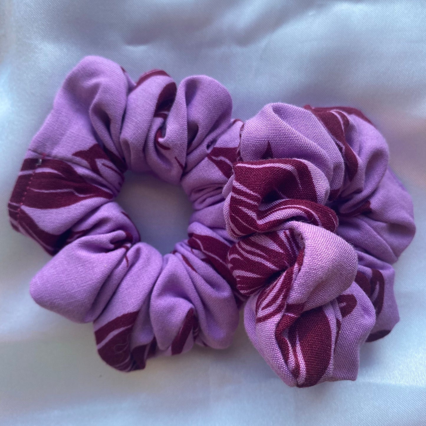 Purple Leaf Patterned Soft Scrunchie