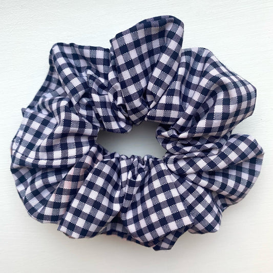 Navy Blue Gingham Scrunchie