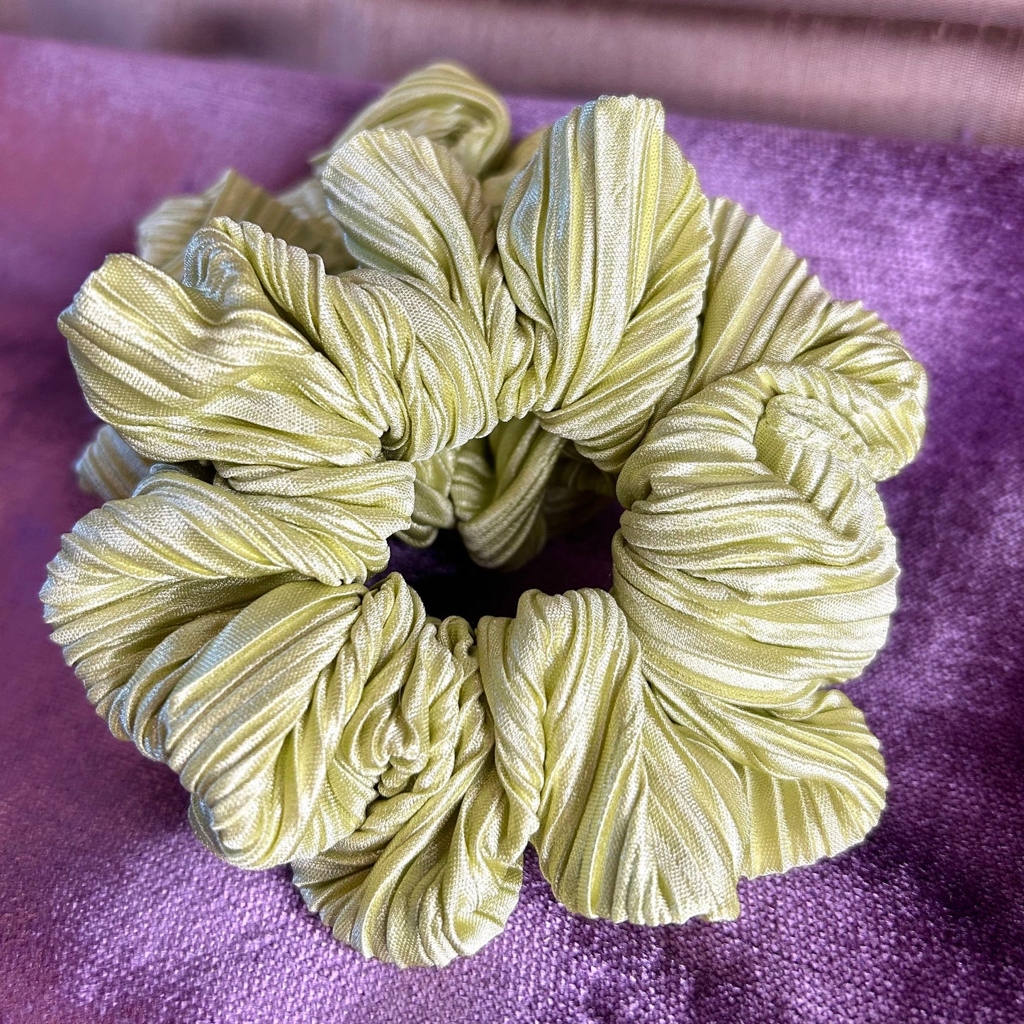 Lime Plissé Sheen Scrunchie