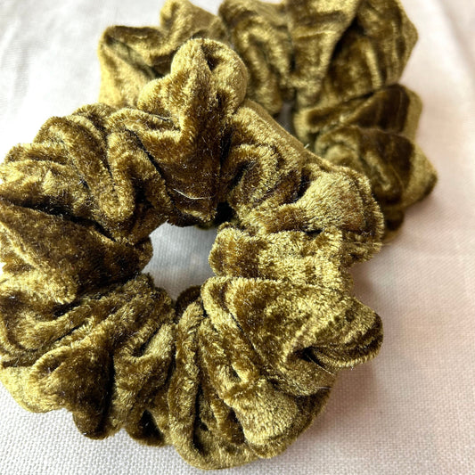 Olive Striped Crushed Velvet Scrunchie