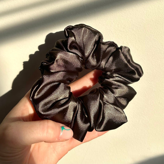 Khaki Brown Satin Scrunchie