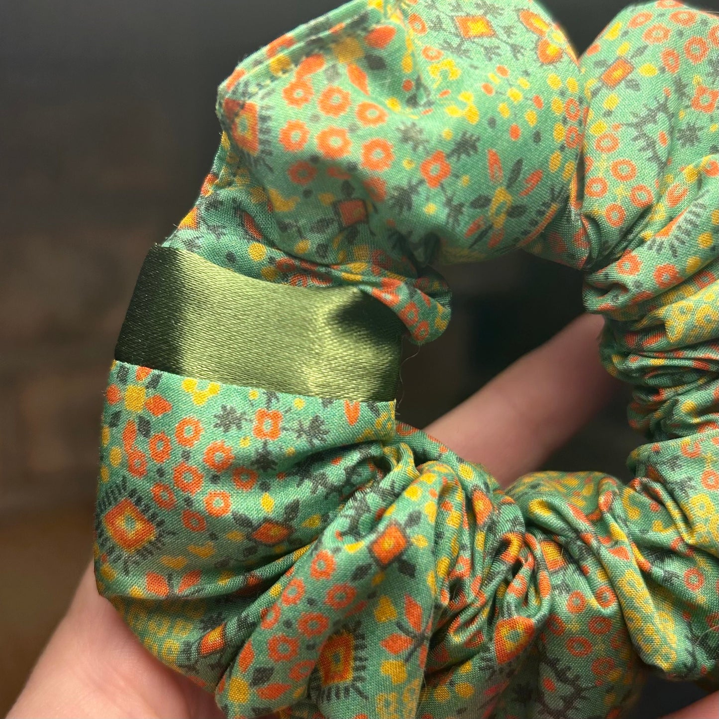 Green Aztec Pattern Scrunchie