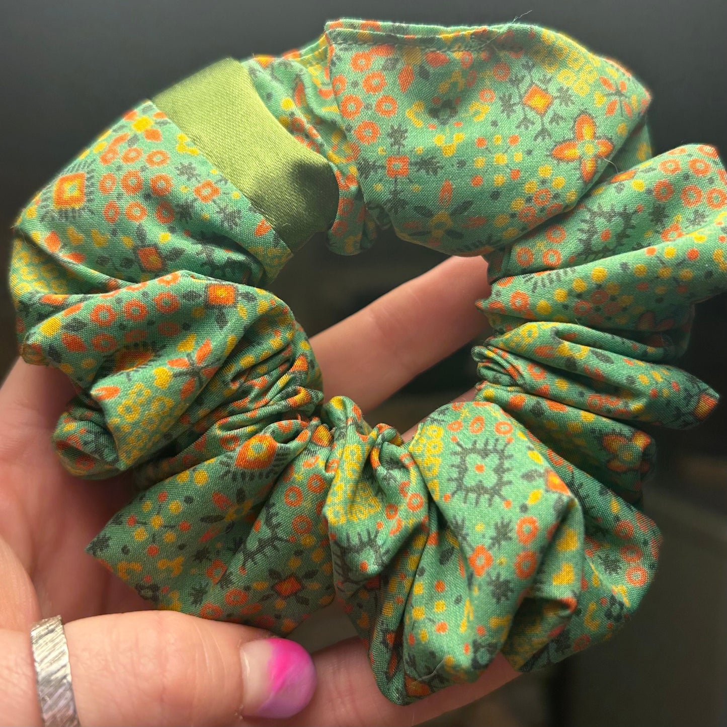 Green Aztec Pattern Scrunchie