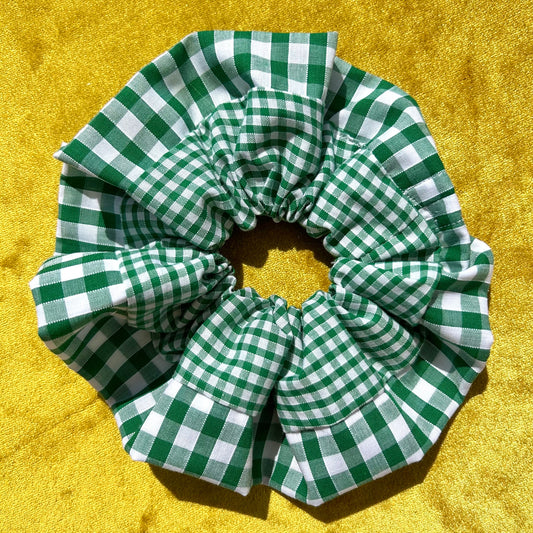 Large Green Gingham Scrunchie with Wider Gingham Trim