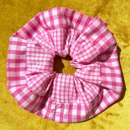 Large Pink Gingham Scrunchie with Wider Gingham Trim