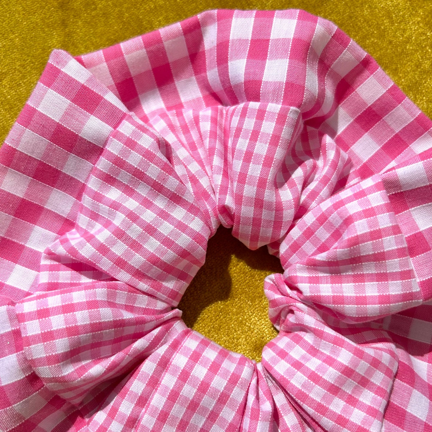 Large Pink Gingham Scrunchie with Wider Gingham Trim