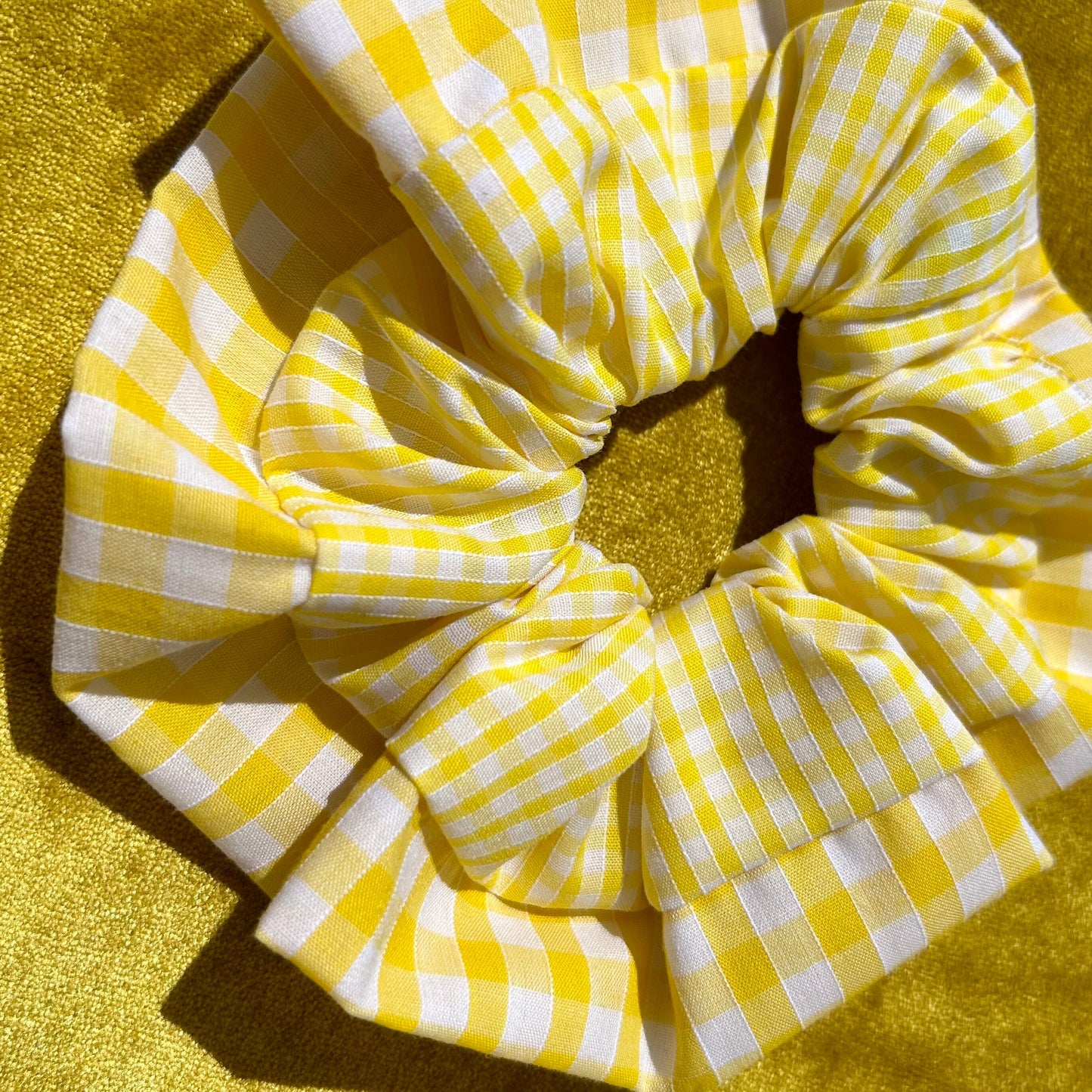 Large Yellow Gingham Scrunchie with Wider Gingham Trim