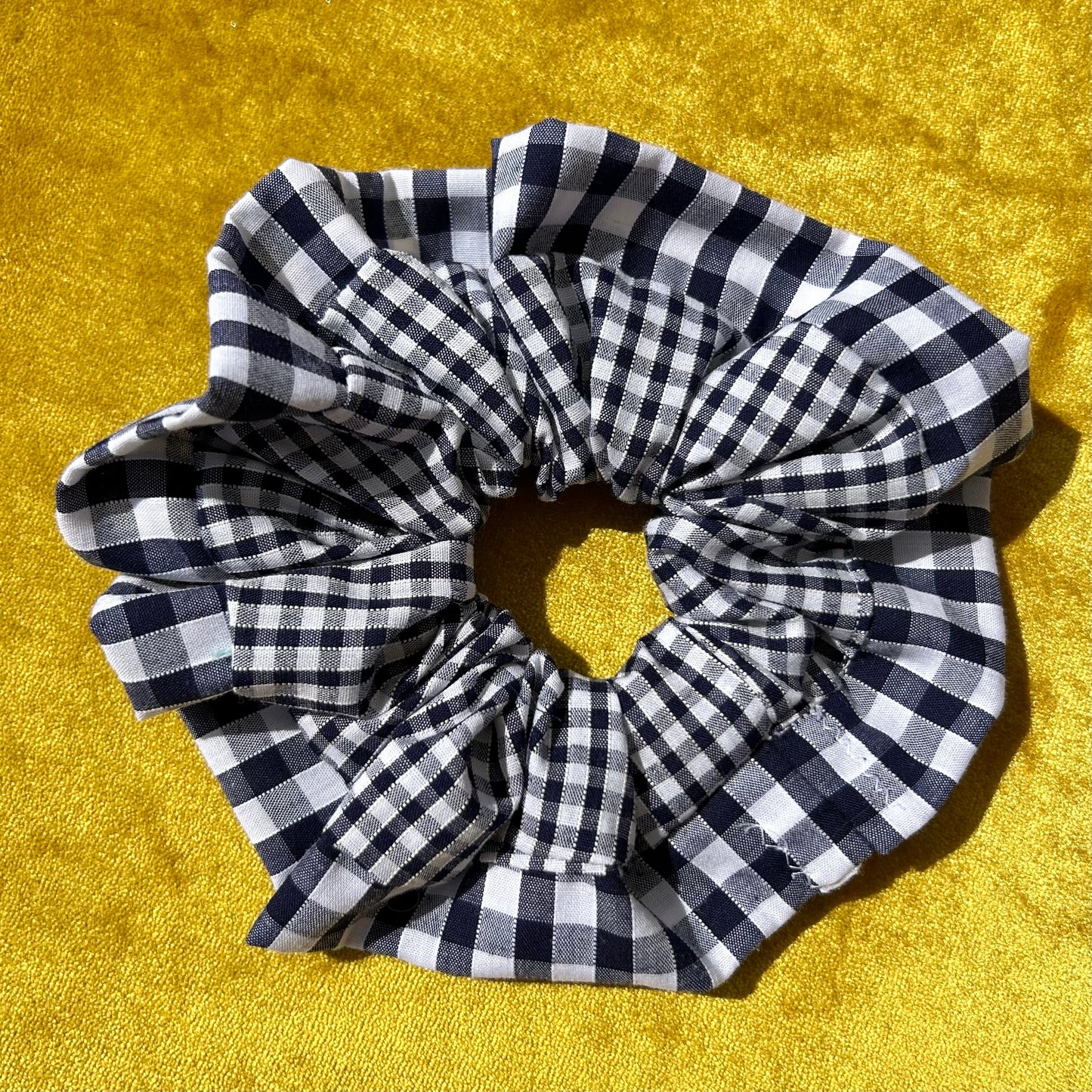 Large Navy Gingham Scrunchie with Wider Gingham Trim