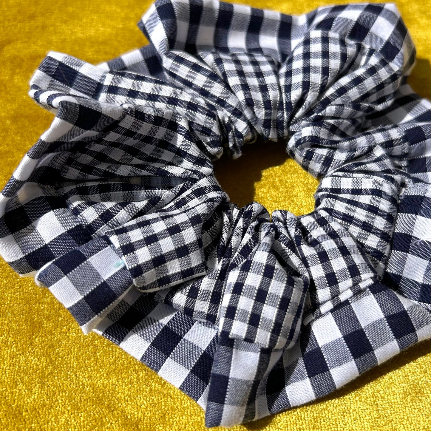 Large Navy Gingham Scrunchie with Wider Gingham Trim