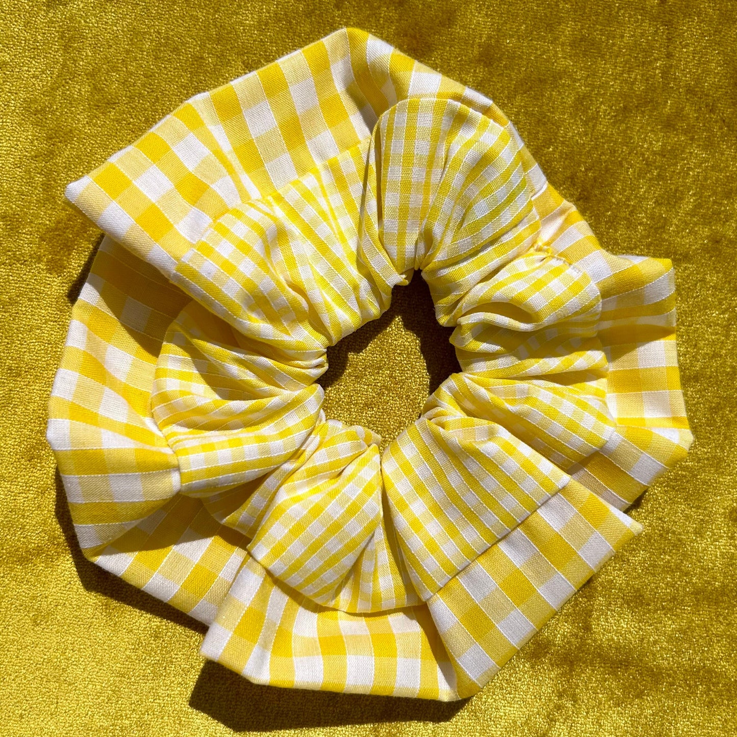 Large Yellow Gingham Scrunchie with Wider Gingham Trim