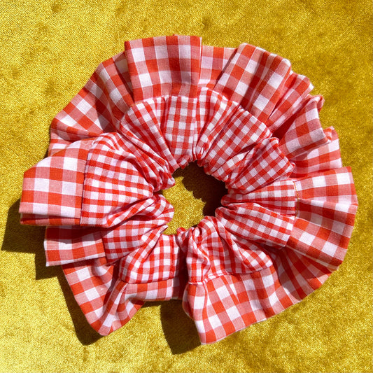 Large Orange Gingham Scrunchie with Wider Gingham Trim