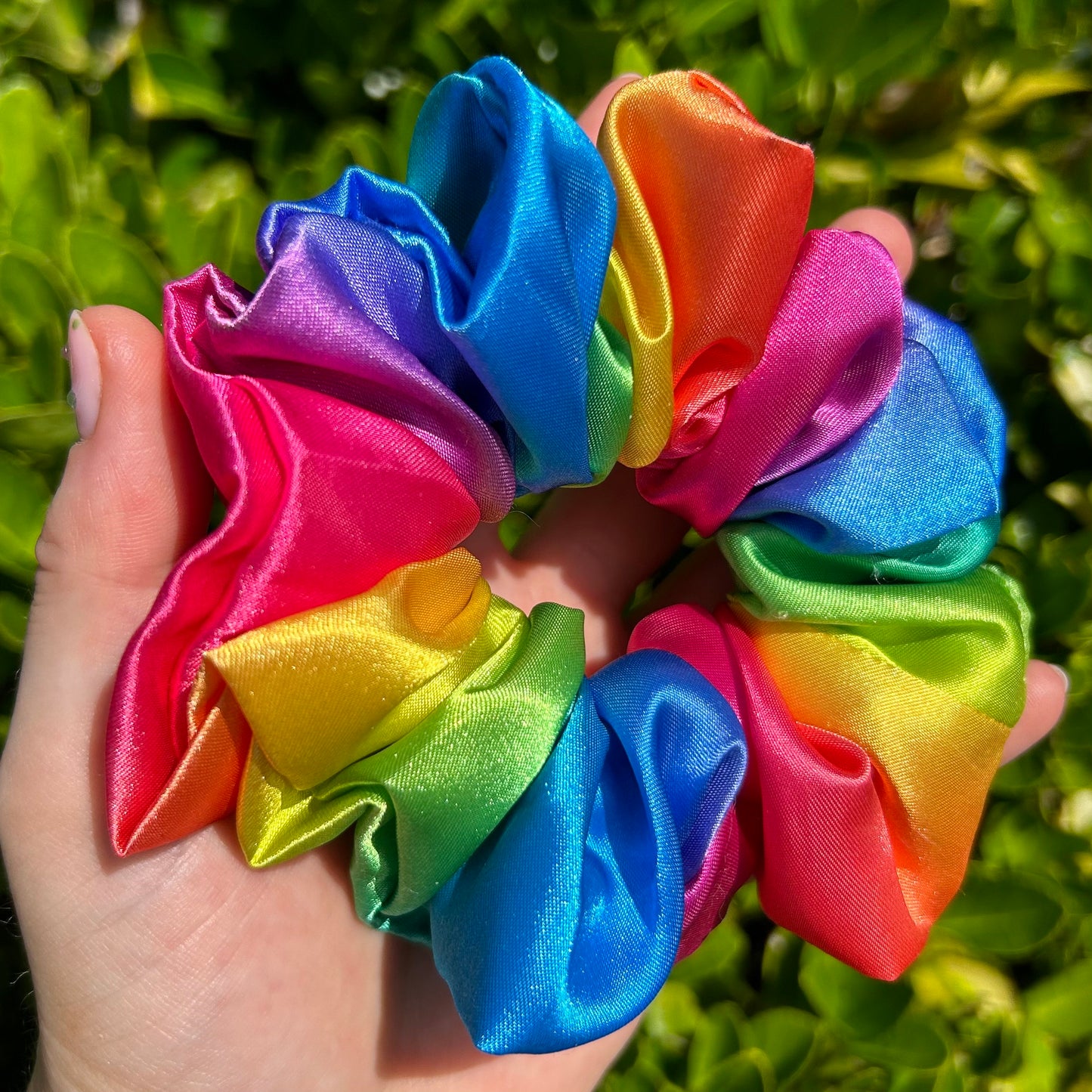 Rainbow Satin Scrunchie
