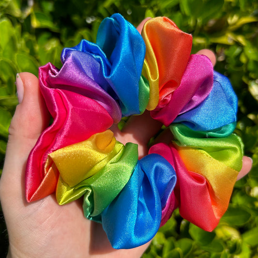 Rainbow Satin Scrunchie