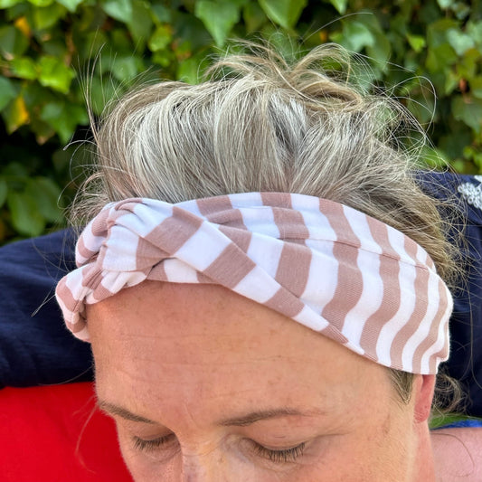 Dusky Pink & White Striped Jersey Headband