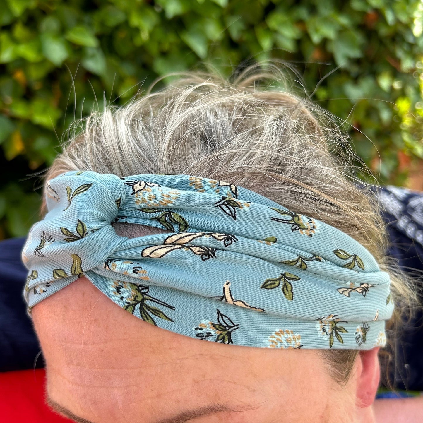 Duck Egg Blue Floral Jersey Headband
