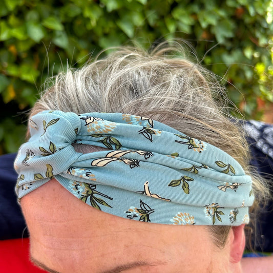 Duck Egg Blue Floral Jersey Headband