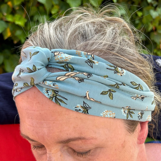 Duck Egg Blue Floral Jersey Headband