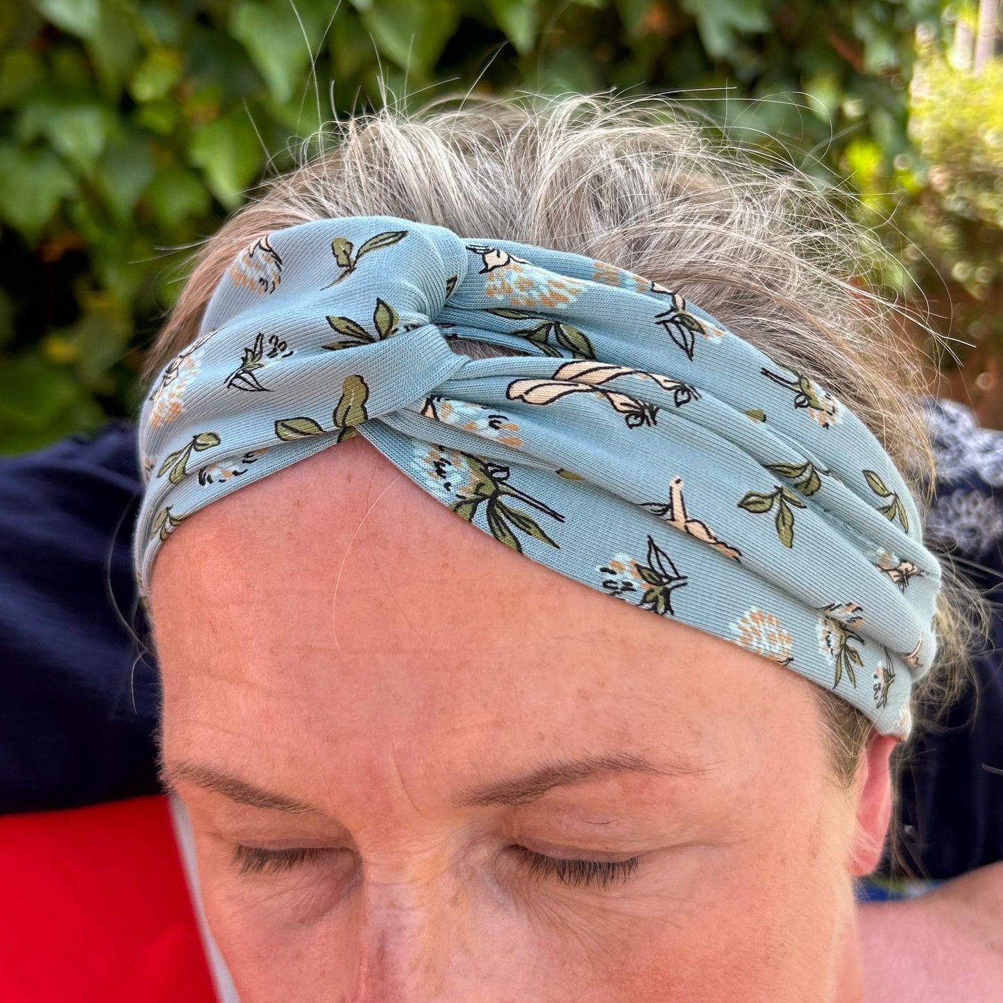 Duck Egg Blue Floral Jersey Headband