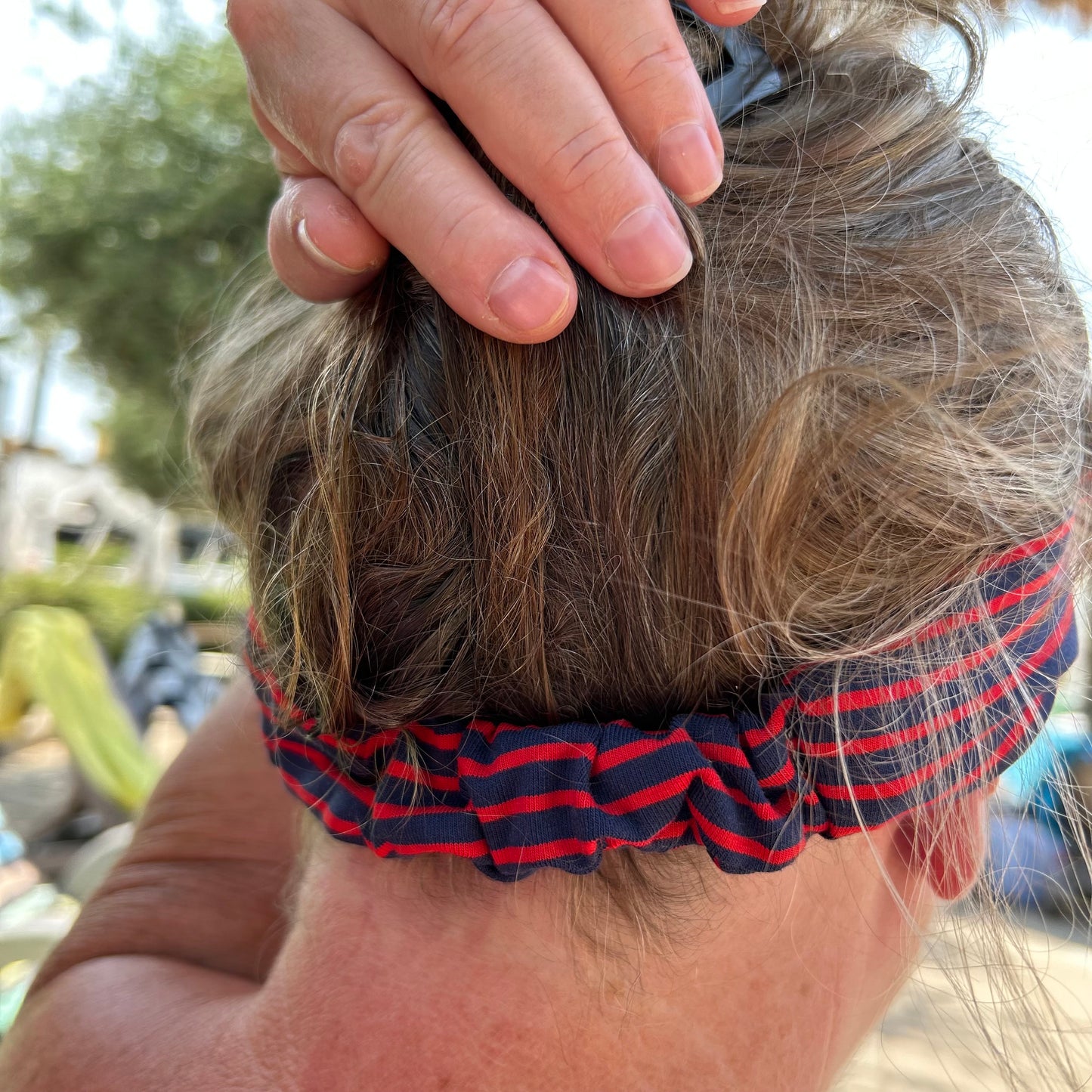 Navy Blue and Red Striped Jersey Headband