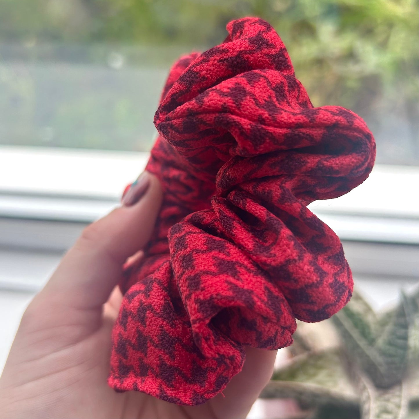 Red Houndstooth Scrunchie