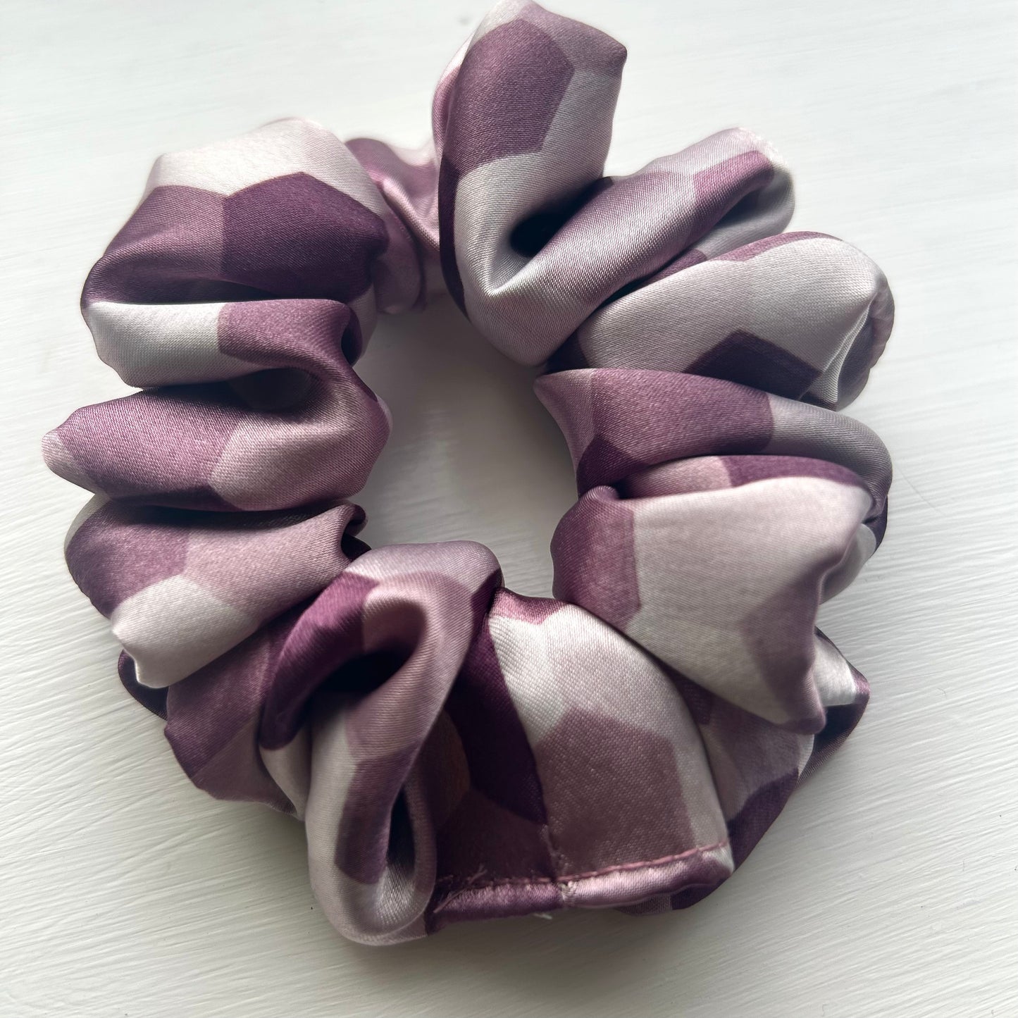 Purple Hexagonal Design Satin Scrunchie