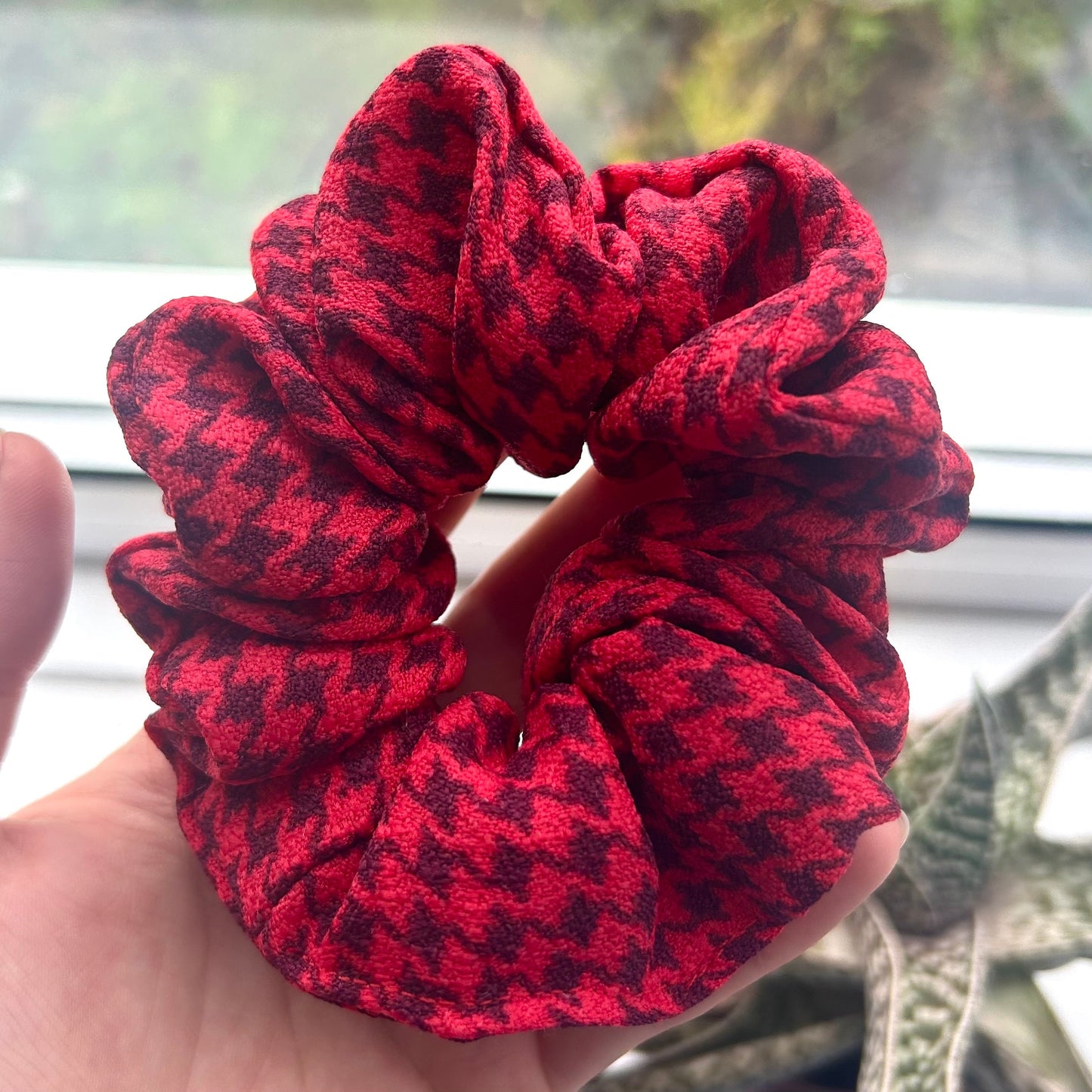 Red Houndstooth Scrunchie