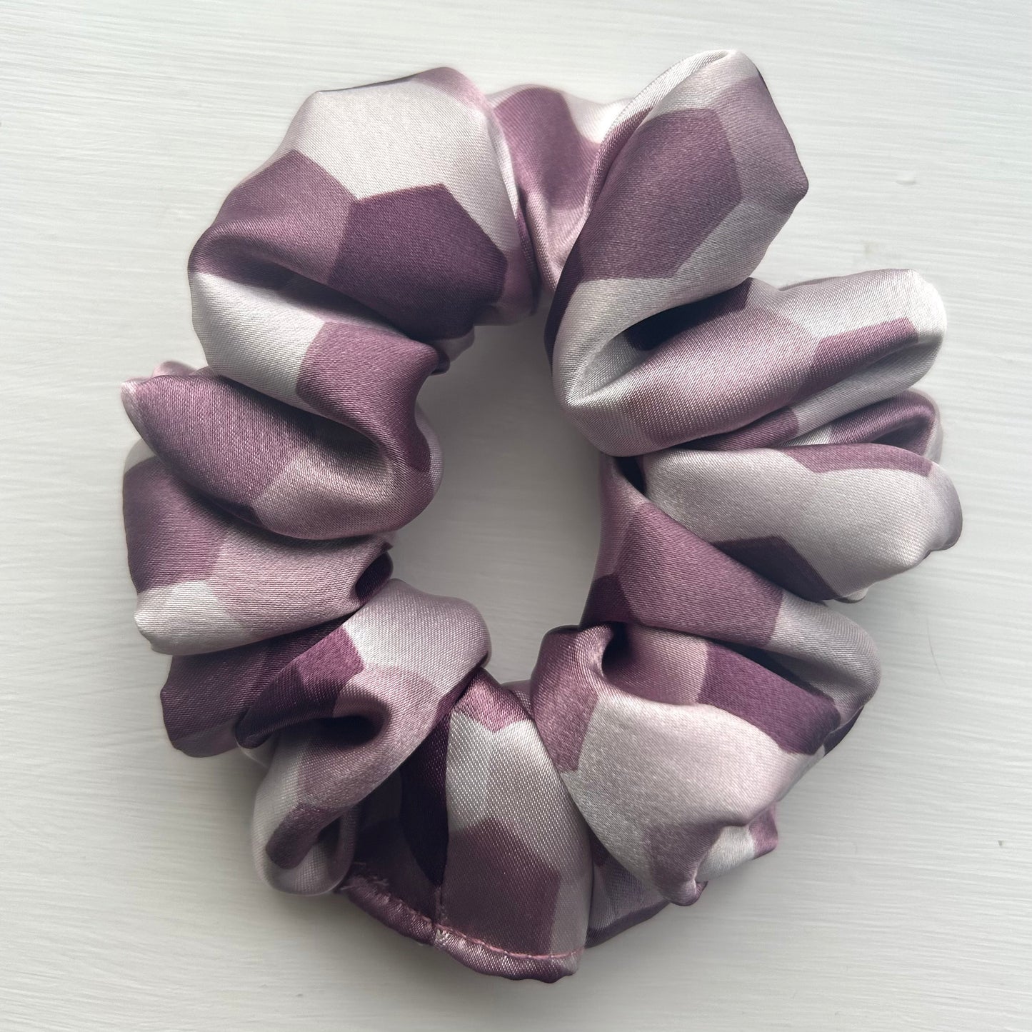 Purple Hexagonal Design Satin Scrunchie