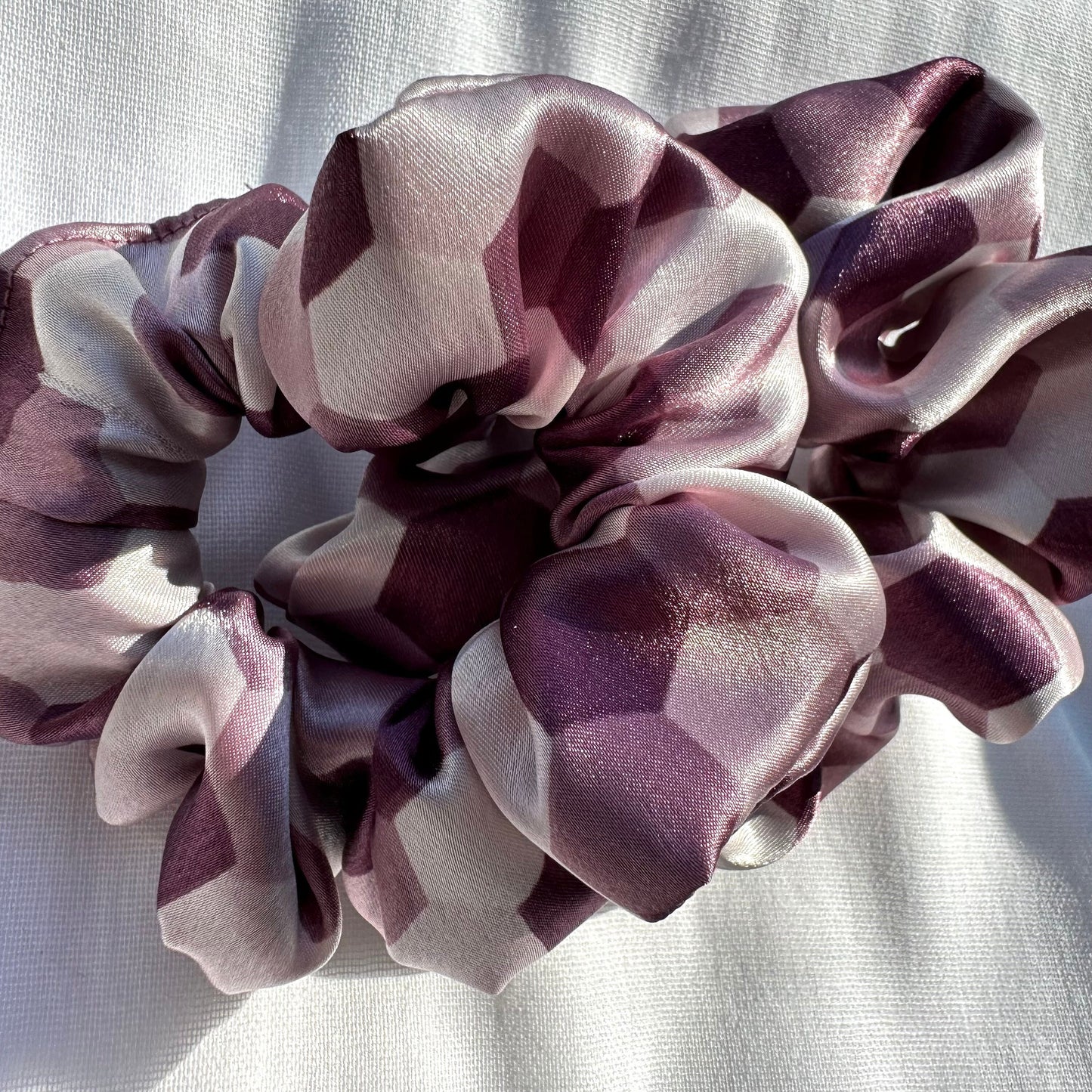 Purple Hexagonal Design Satin Scrunchie