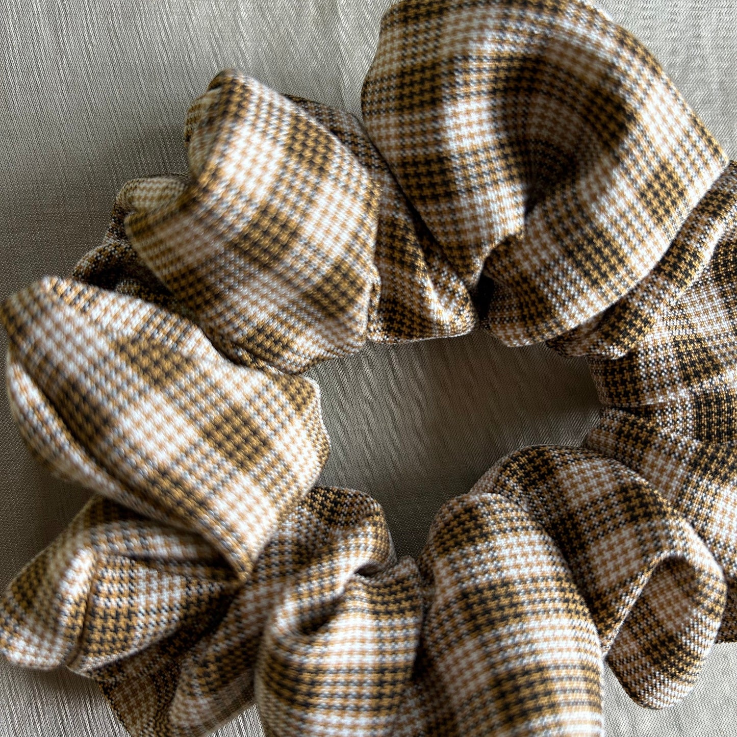 Brown and Yellow Checked Scrunchie