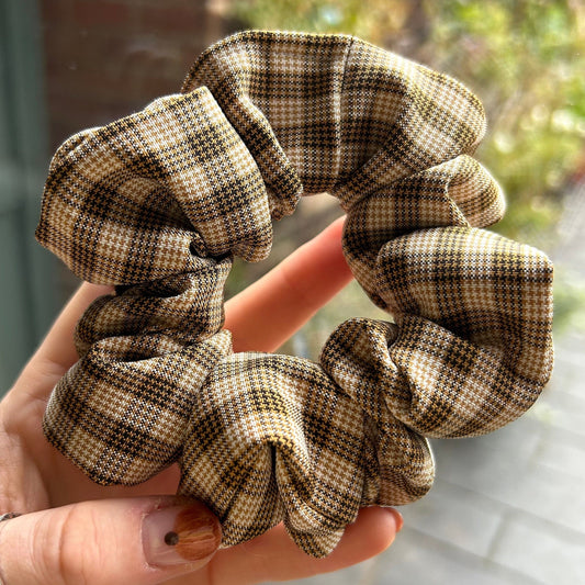 Brown and Yellow Checked Scrunchie