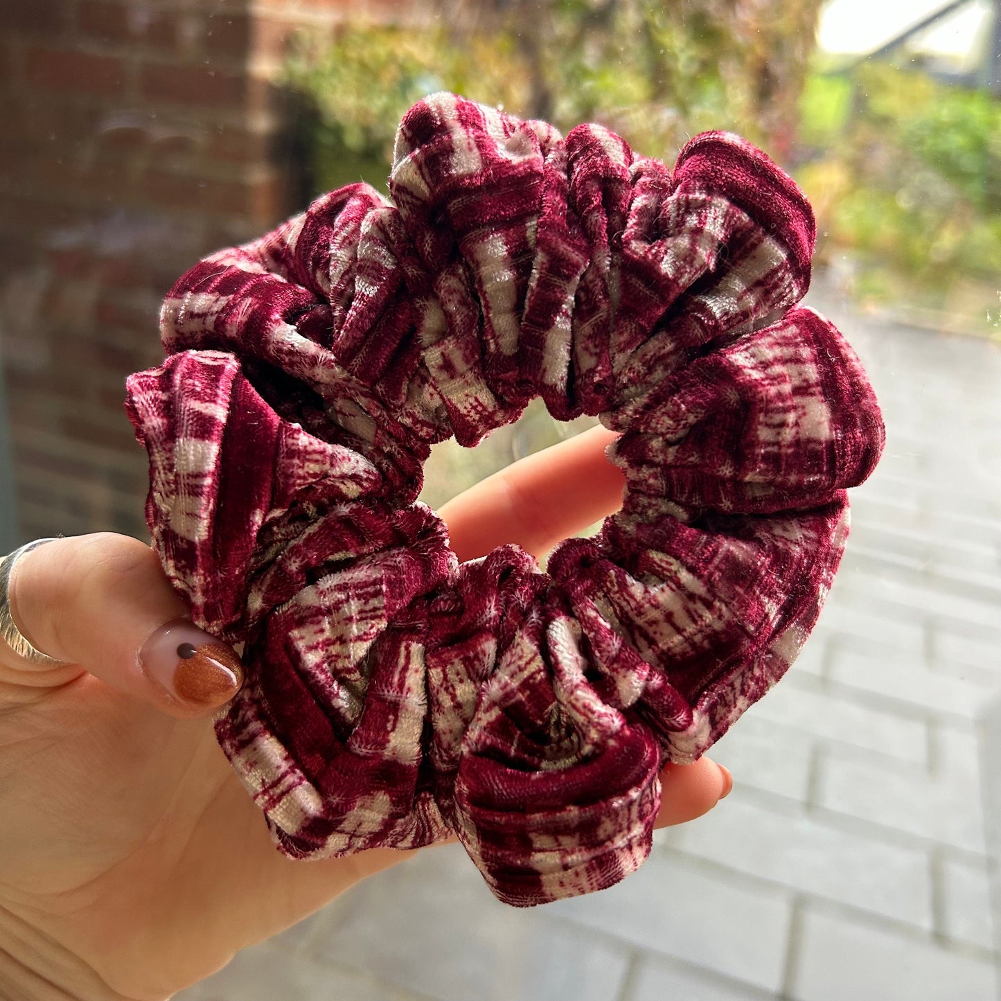 Maroon Velvet Patterned Scrunchie