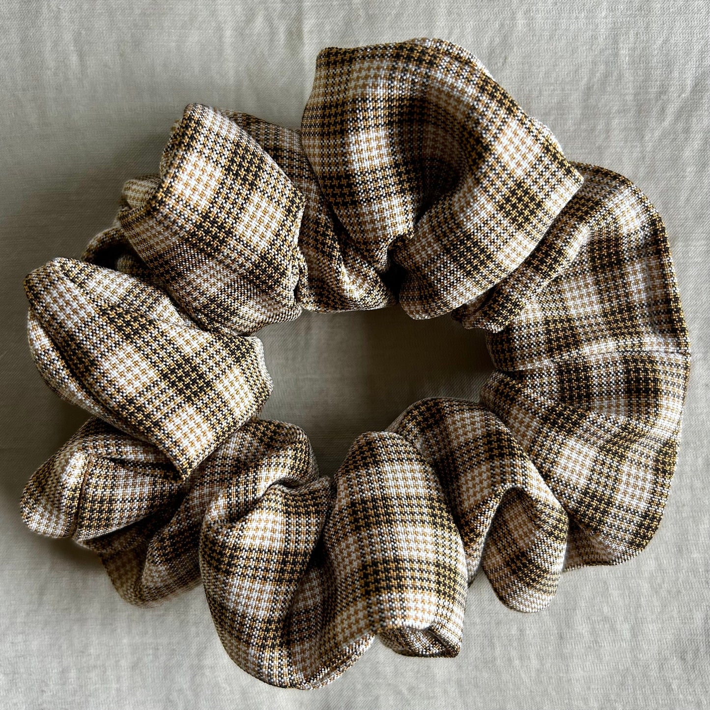 Brown and Yellow Checked Scrunchie