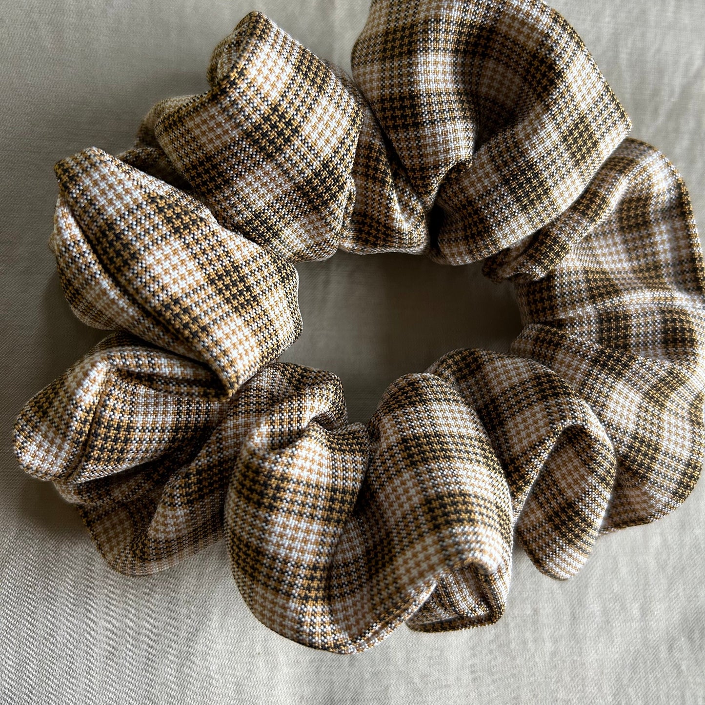 Brown and Yellow Checked Scrunchie