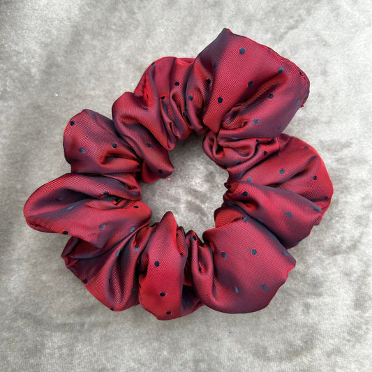 Red Iridescent Spotty Satin Scrunchie