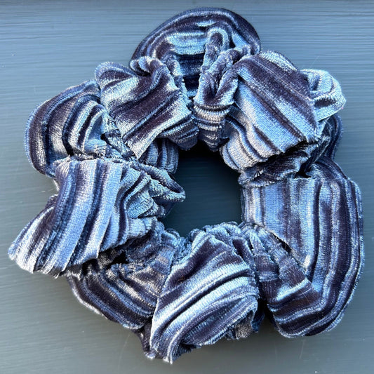 Grey Blue Corduroy Velvet Scrunchie