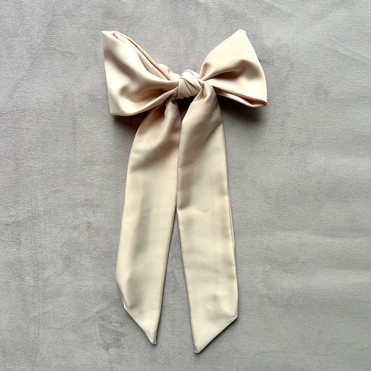 Ivory Cream Large Satin Hair Bow on Silver Clip