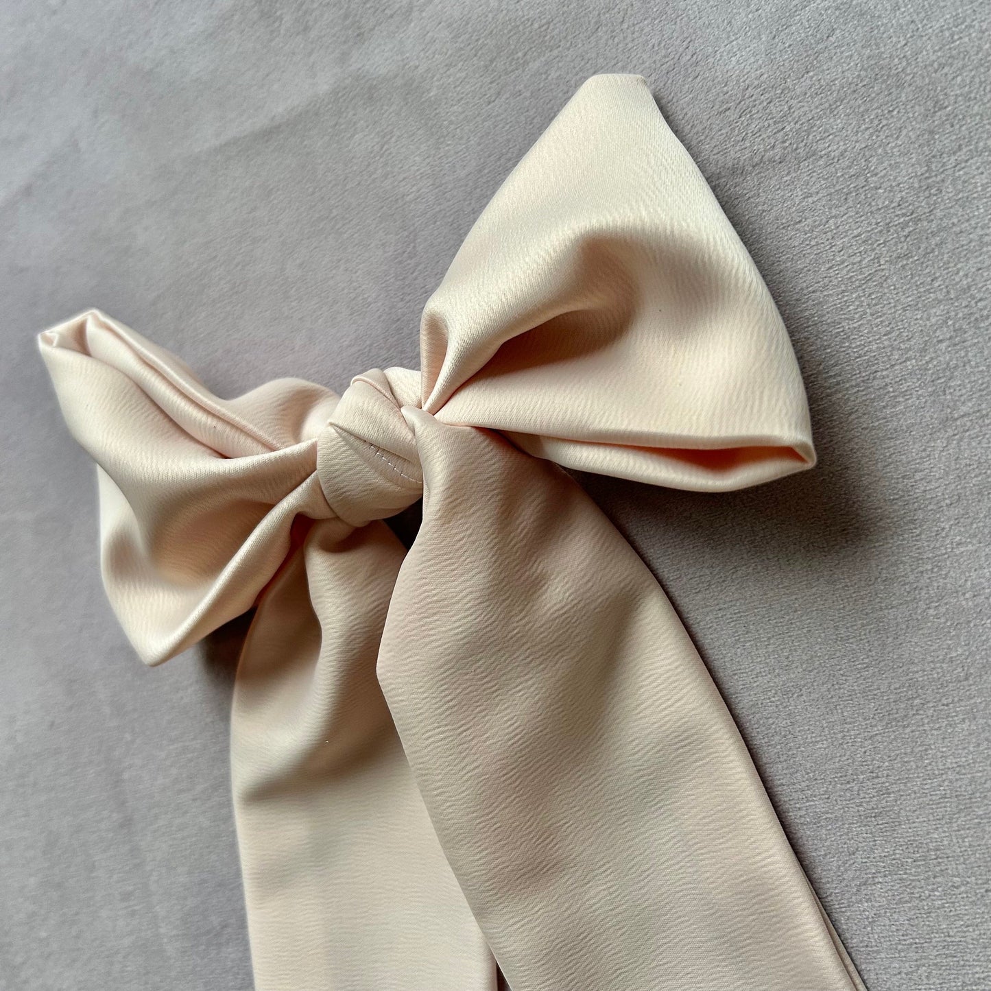 Ivory Cream Large Satin Hair Bow on Silver Clip