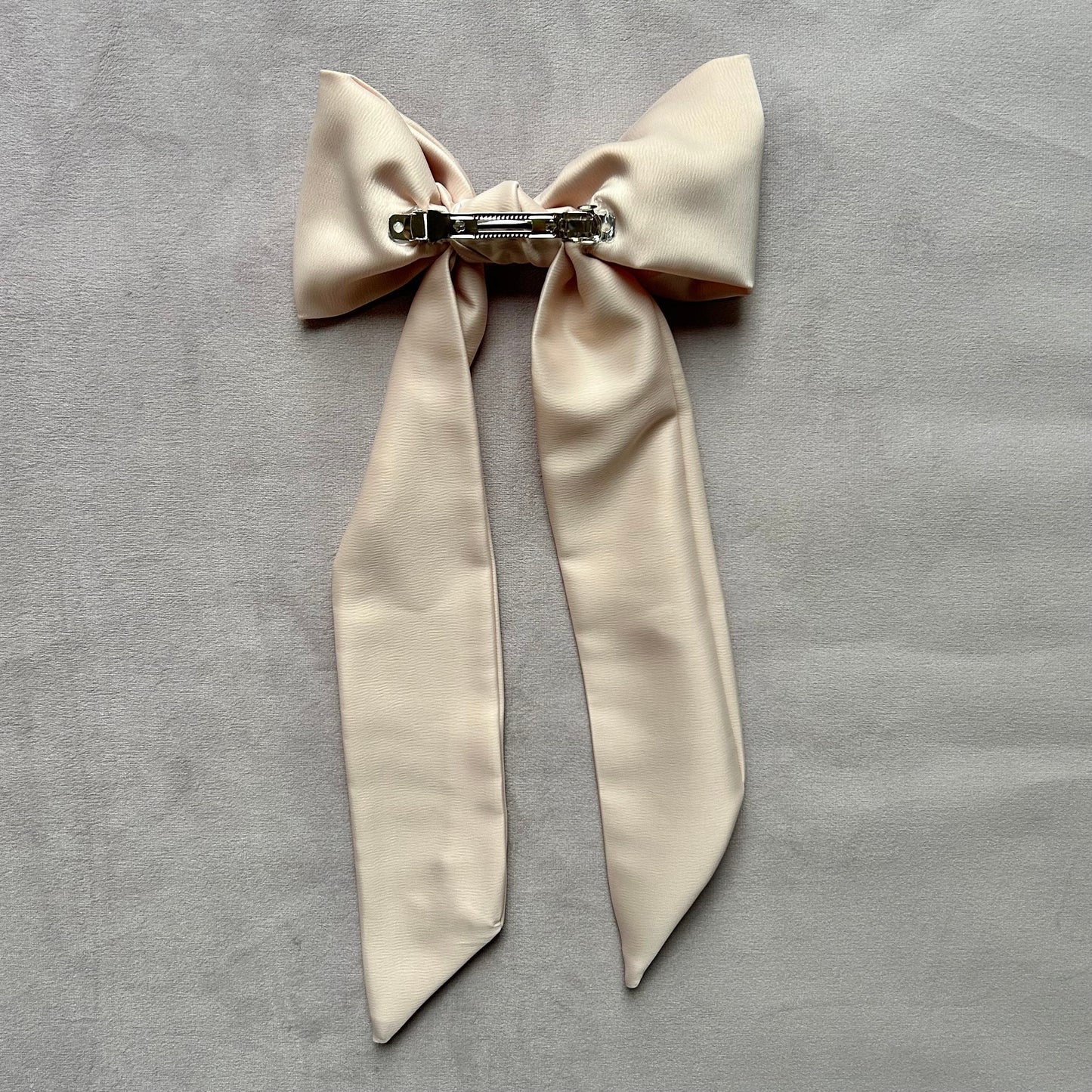 Ivory Cream Large Satin Hair Bow on Silver Clip