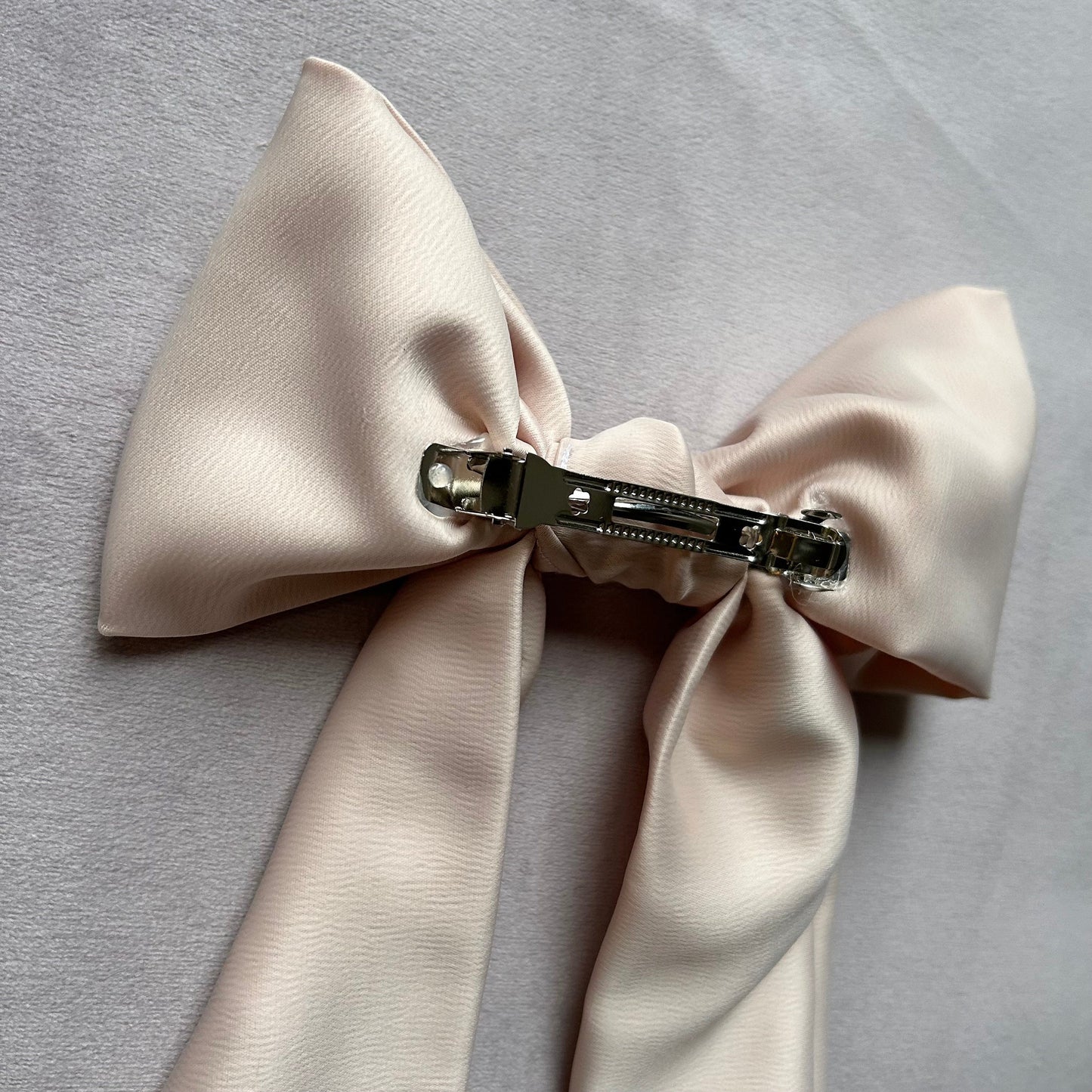 Ivory Cream Large Satin Hair Bow on Silver Clip