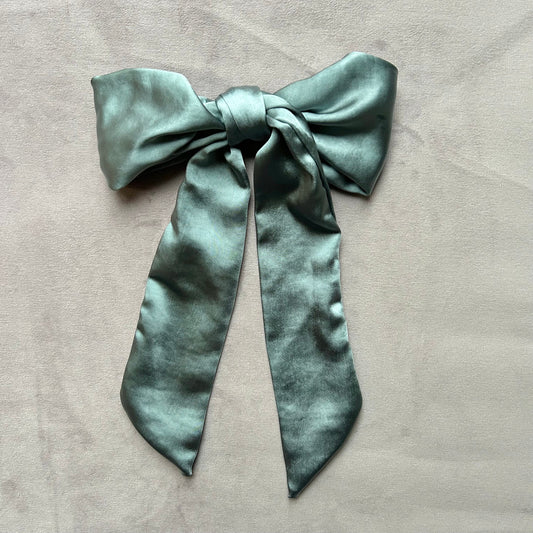 Duck Egg Blue Large Satin Hair Bow on Silver Clip